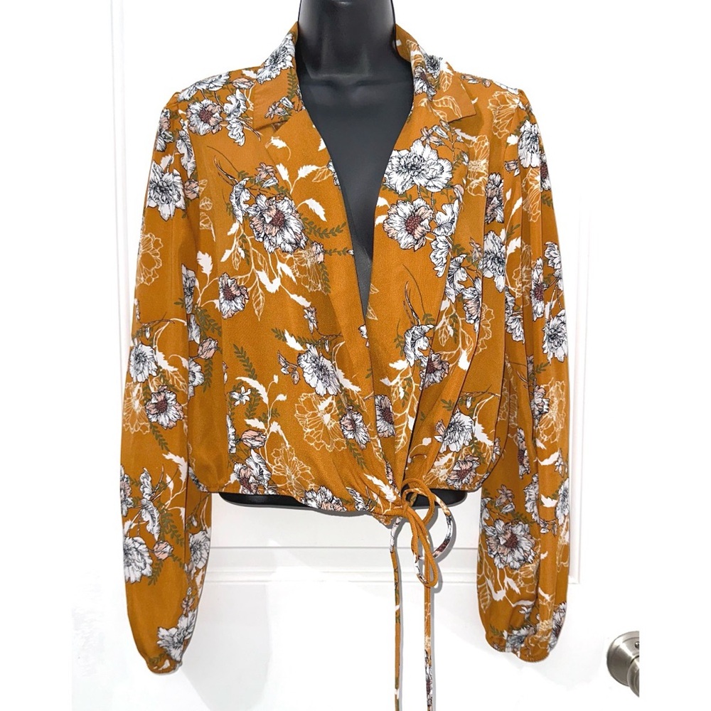Sadie & Love Orange Floral Wrap Blouse